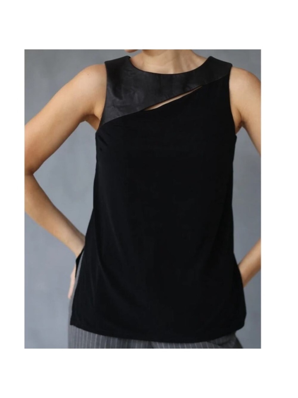 Ro & De Black Sleeveless Top with Asymmetric Neckline